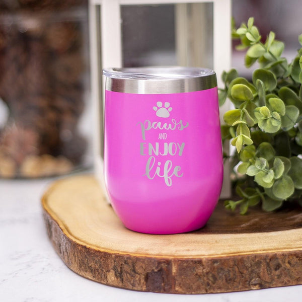 Paws And Enjoy Life Stemless Wine Glass